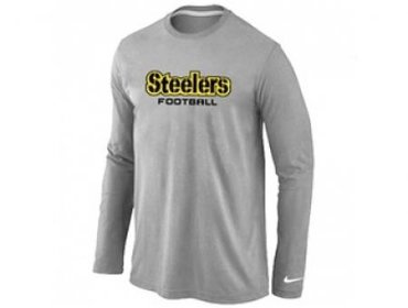 NEW Pittsburgh Steelers Authentic font Long Sleeve T-Shirt Grey