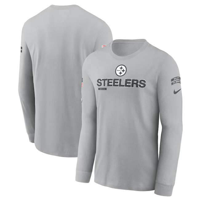 Men's Pittsburgh Steelers 2024 Gray Salute To Service Long Sleeve T-Shirt