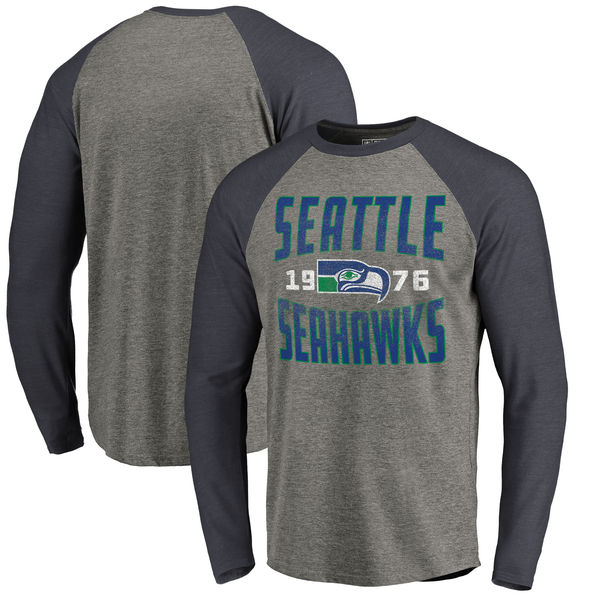 Seattle Seahawks NFL Pro Line By Fanatics Branded Timeless Collection Antique Stack Long Sleeve Tri-Blend Raglan T-Shirt Ash