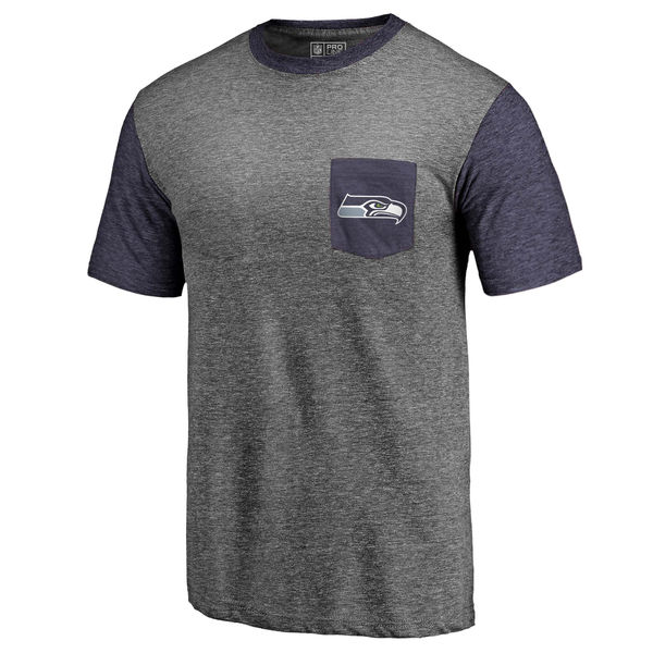 Seattle Seahawks Pro Line By Fanatics Branded Heathered Gray College Navy Refresh Pocket T-Shirt