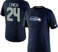 NEW Seattle Seahawks #24 Marshawn Lynch Name & Number NFL T-Shirt Blue