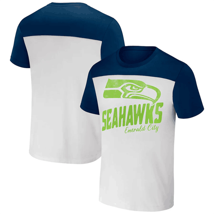 Men's Seattle Seahawks Cream Navy X Darius Rucker Collection Colorblocked T-Shirt