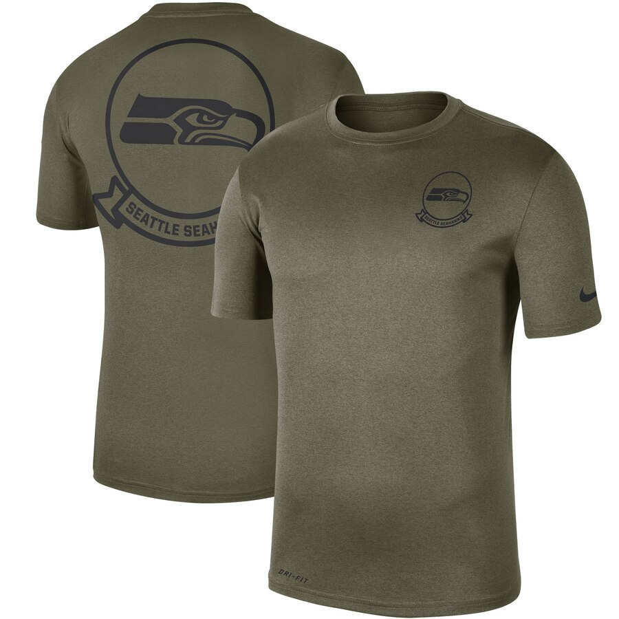 Men's Seattle Seahawks Nike Olive 2019 Salute To Service Sideline Seal Legend Performance T-Shirt