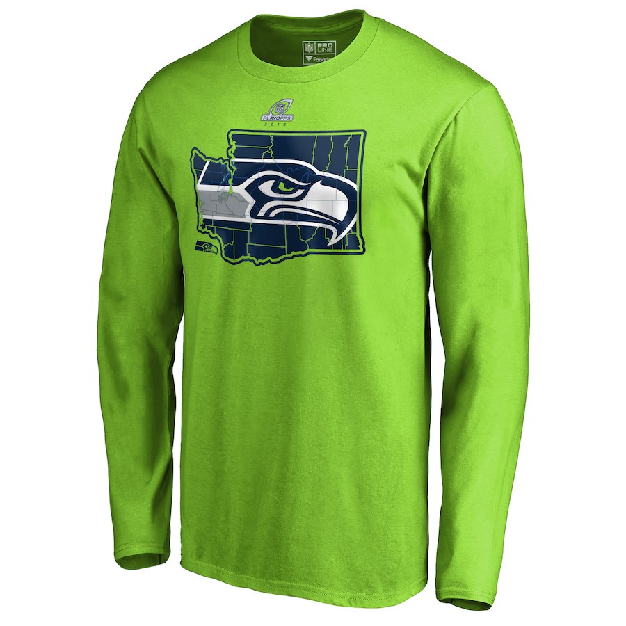 Seahawks Green 2018 NFL Playoffs Men's Long Sleeve T-Shirt