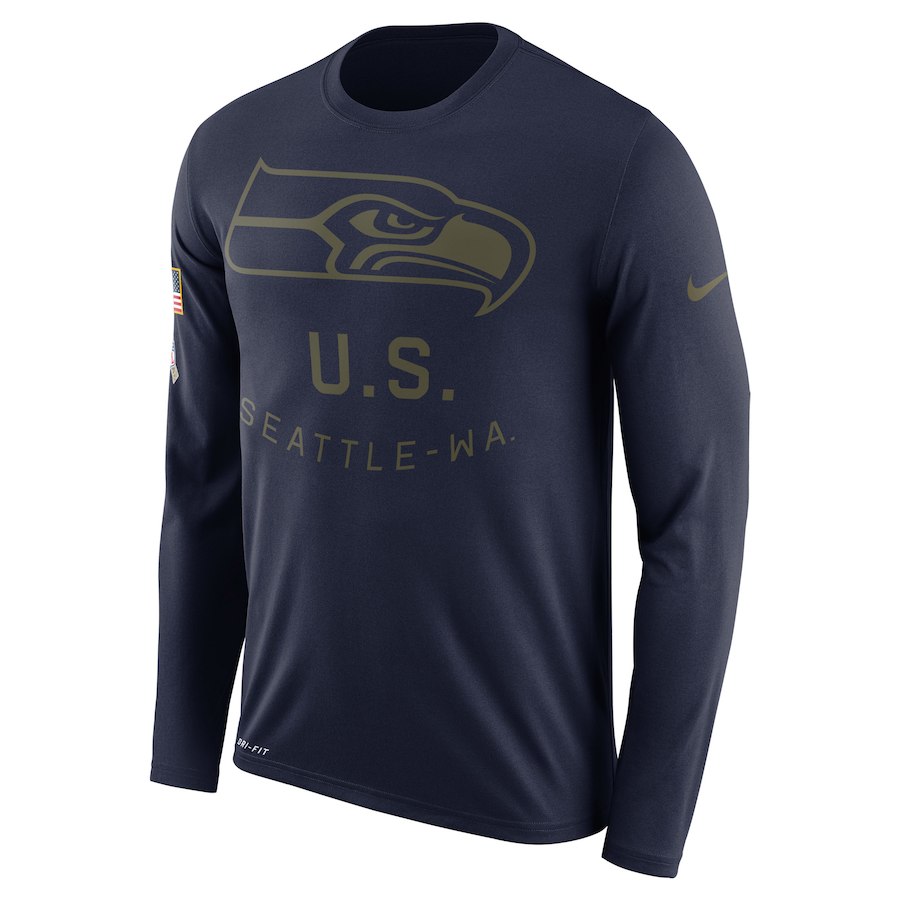 Seattle Seahawks Nike Salute To Service Sideline Legend Performance Long Sleeve T-Shirt Navy