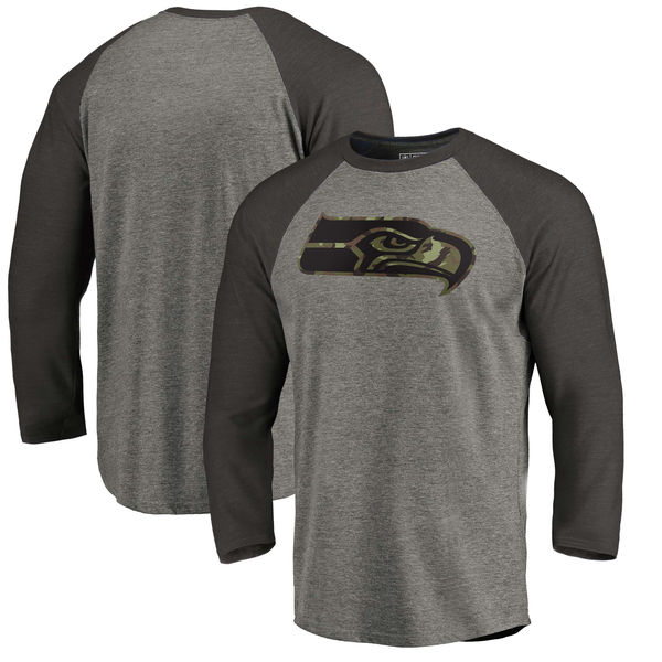 Seattle Seahawks NFL Pro Line By Fanatics Branded Black Gray Tri Blend 34-Sleeve T-Shirt