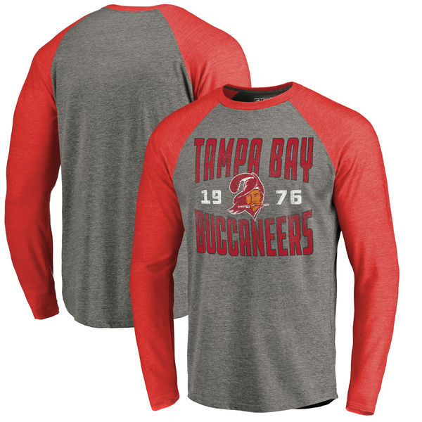 Tampa Bay Buccaneers NFL Pro Line By Fanatics Branded Timeless Collection Antique Stack Long Sleeve Tri-Blend Raglan T-Shirt Ash