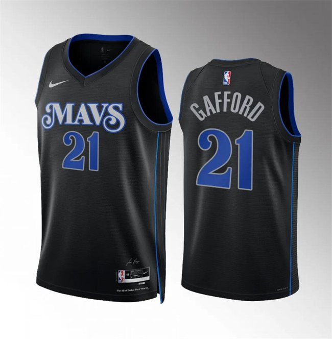 Men's Dallas Mavericks #21 Daniel Gafford Black 2023 24 City Edition Stitched Basketball Jersey