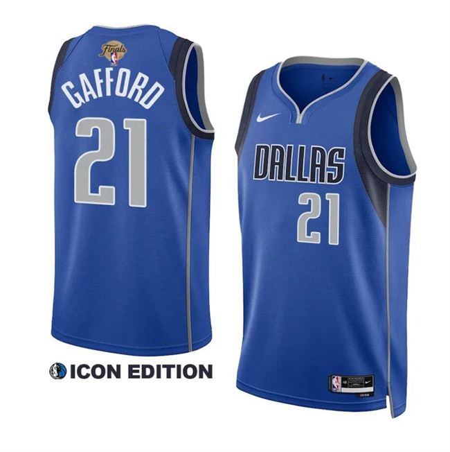 Men's Dallas Mavericks #21 Daniel Gafford Blue 2024 Finals Icon Edition Stitched Basketball Jersey