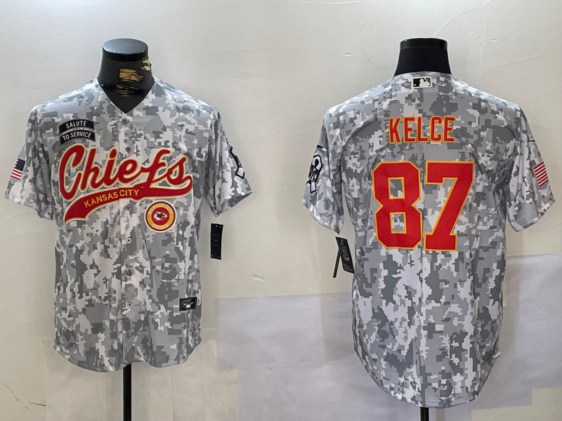 Men's Kansas City Chiefs #87 Travis Kelce 2024 Arctic Camo Salute To Service Stitched Baseball Jersey 2