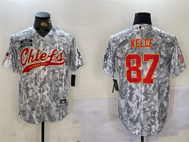 Men's Kansas City Chiefs #87 Travis Kelce 2024 Arctic Camo Salute To Service Stitched Baseball Jersey