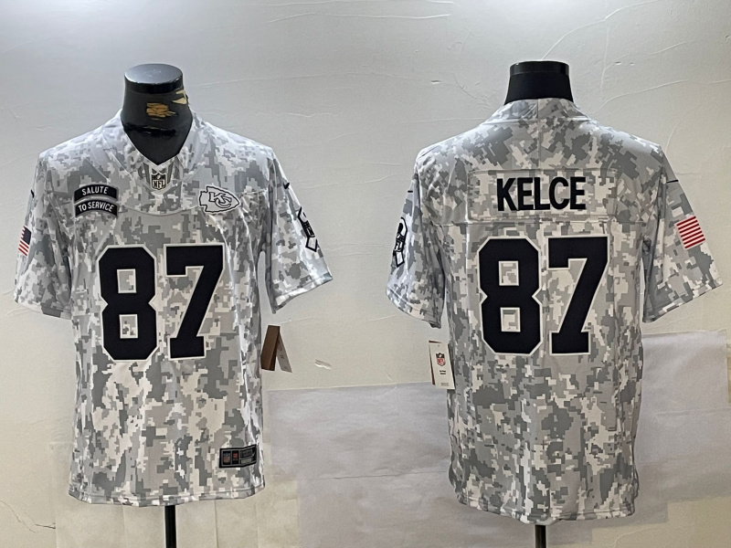 Men's Kansas City Chiefs #87 Travis Kelce 2024 F.U.S.E Arctic Camo Salute To Service Limited Stitched Football Jersey