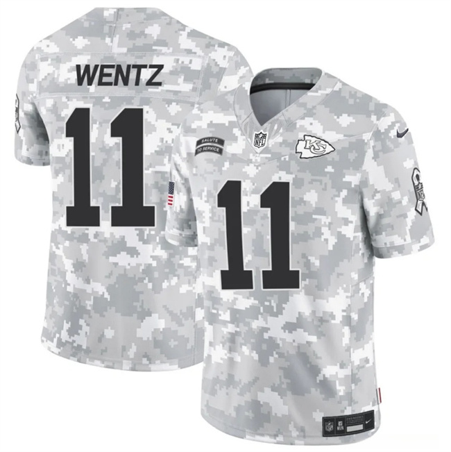 Men's Kansas City Chiefs #11 Carson Wentz 2024 F.U.S.E Arctic Camo Salute To Service Limited Stitched Football Jersey