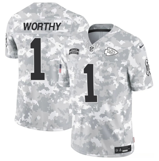 Men's Kansas City Chiefs #1 Xavier Worthy 2024 F.U.S.E Arctic Camo Salute To Service Limited Stitched Football Jersey