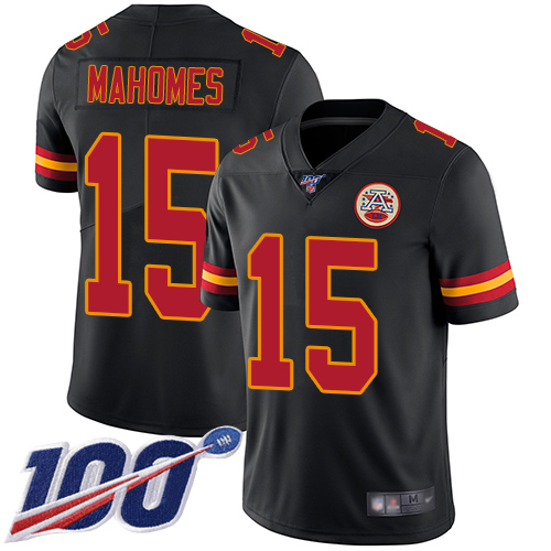 Nike Chiefs #15 Patrick Mahomes Black Men's Stitched Football Limited Rush 100th Season Jersey