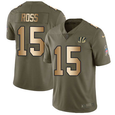 Nike Bengals #15 John Ross Olive Gold Men's Stitched NFL Limited 2017 Salute To Service Jersey