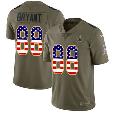 Nike Cowboys #88 Dez Bryant Olive USA Flag Men's Stitched NFL Limited 2017 Salute To Service Jersey