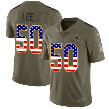 Nike Cowboys #50 Sean Lee Olive USA Flag Men's Stitched NFL Limited 2017 Salute To Service Jersey