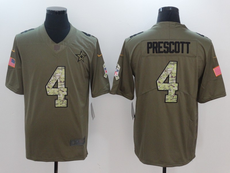 Nike Cowboys 4 Dak Prescott Olive Camo Salute To Service Limited Jersey