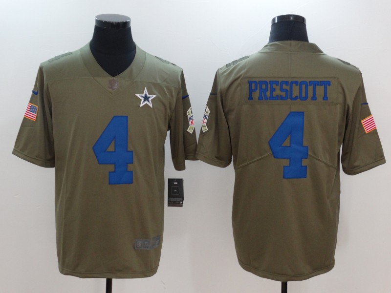 Nike Cowboys 4 Dak Prescott Olive Salute To Service Limited Jersey