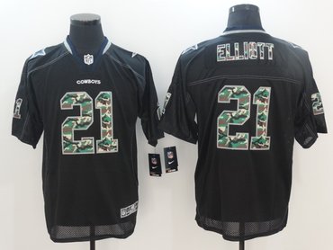 Nike Cowboys 21 Ezekiel Elliott Black Lights Out Camo Number Elite Jersey