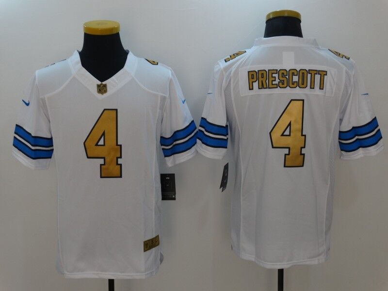 Men's Nike Cowboys #4 Dak Prescott White Gold Number Stitched NFL Limited Jersey