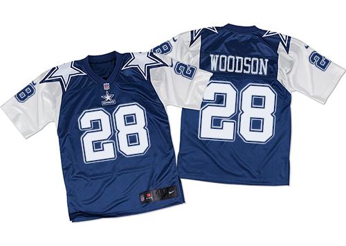 Nike Cowboys #28 Darren Woodson Navy Blue White Men's Stitched NFL Throwback Elite Jersey