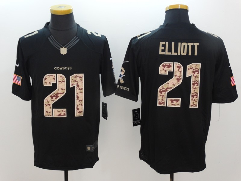 New Dallas Cowboys #21 Ezekiel Elliott Black Men's Stitched NFL Limited Salute to Service Jersey