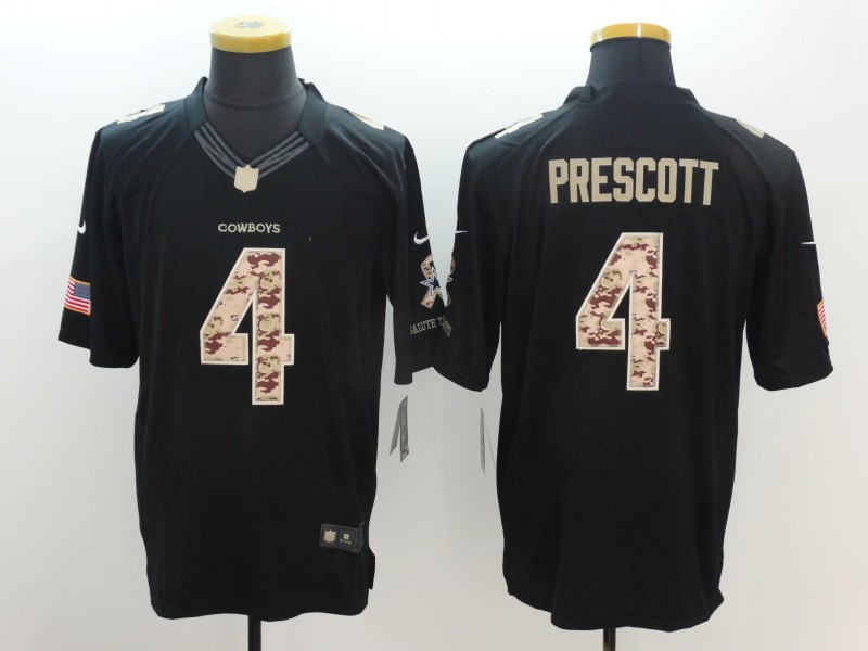 New Dallas Cowboys #4 Dak Prescott Black Men's Stitched NFL Limited Salute to Service Jersey