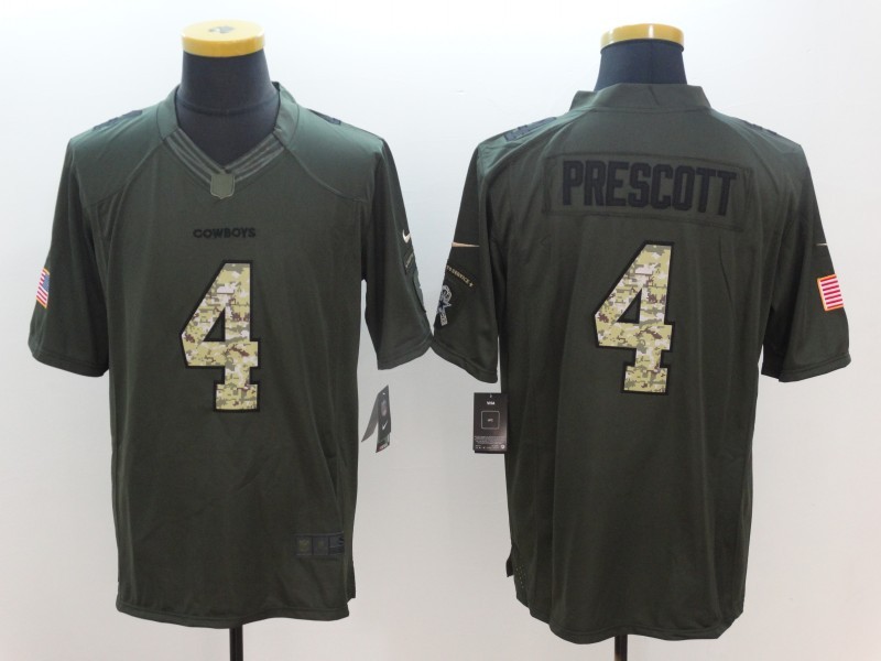 Nike Cowboys #4 Dak Prescott Green Men's Stitched NFL Limited Salute To Service Jersey