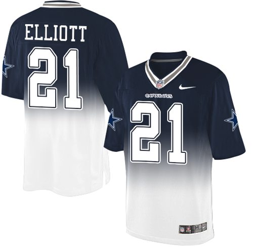 Nike Cowboys #21 Ezekiel Elliott Navy Blue White Men's Stitched NFL Elite Fadeaway Fashion Jersey