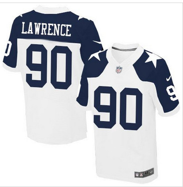 Nike Dallas Cowboys #90 Demarcus Lawrence White Thanksgiving Throwback Men's Stitched NFL Elite Jersey