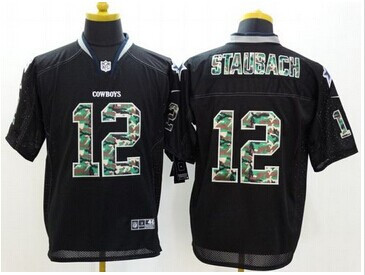 NEW Dallas Cowboys #12 Roger Staubach Black NFL Elite Camo Fashion Jersey