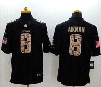 NEW Dallas Cowboys #8 Troy Aikman Black Salute To Service Jersey