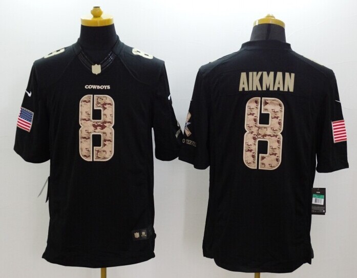 Nike Dallas Cowboys #8 Aikman Black Salute TO Service Jersey