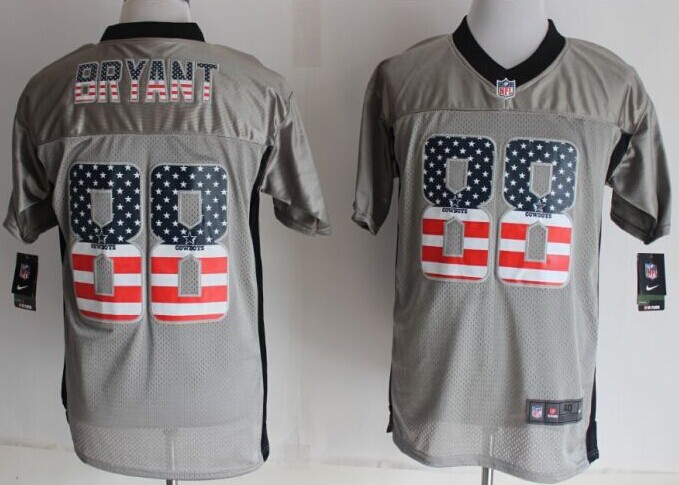 2014 New Nike Dallas cowboys 88 Bryant USA Flag Fashion Grey Shadow Elite Jerseys