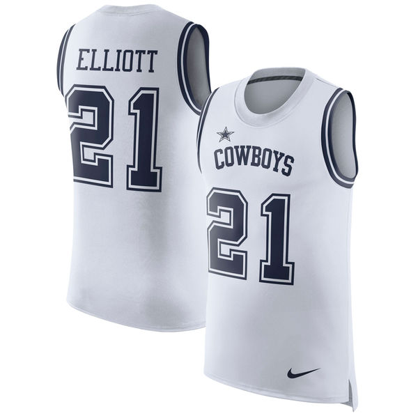 Nike Cowboys 21 Ezekiel Elliott White Color Rush Name & Number Tank Top