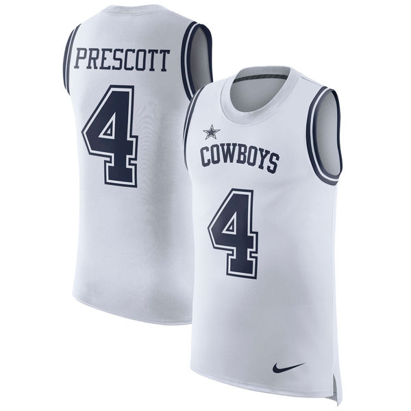 Nike Cowboys 4 Dak Prescott White Color Rush Name & Number Tank Top