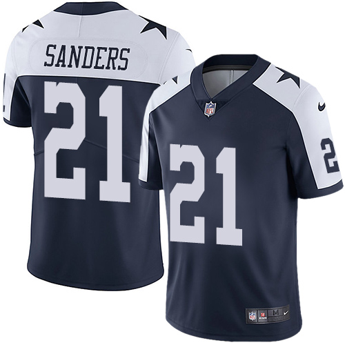 Nike Cowboys #21 Deion Sanders Navy Blue Thanksgiving Men's Stitched NFL Vapor Untouchable Limited Throwback Jersey