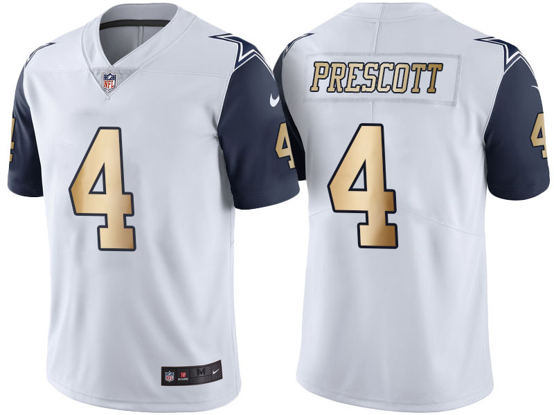 Nike Cowboys 4 Dak Prescott White Gold Lettering Limited Jersey