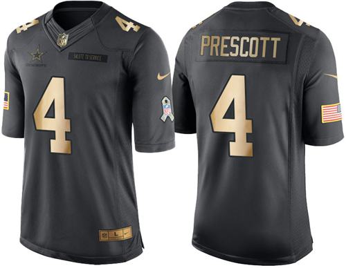 Nike Cowboys #4 Dak Prescott Black Men's Stitched NFL Limited Gold Salute To Service Jersey