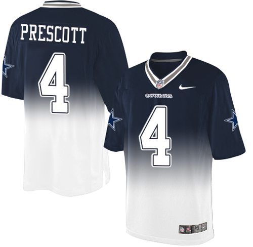 Nike Cowboys #4 Dak Prescott Navy Blue White Men's Stitched NFL Elite Fadeaway Fashion Jersey