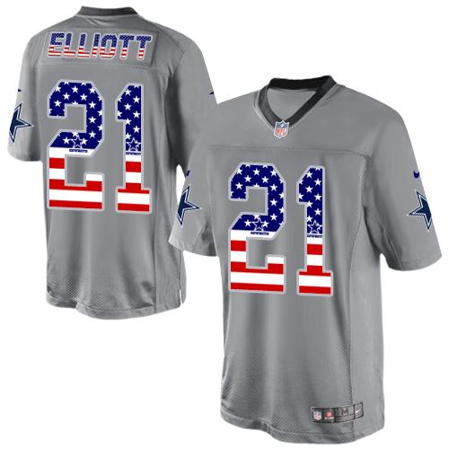 Nike Cowboys #21 Ezekiel Elliott Grey Men's Stitched NFL Elite USA Flag Fashion Jersey