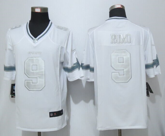 New Dallas Cowboys #9 Tony Romo Platinum White Limited Jerseys