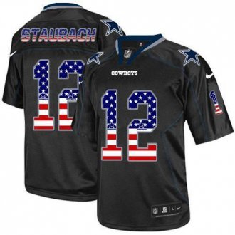 Nike Dallas Cowboys #12 Roger Staubach Black NFL Elite USA Flag Fashion Jersey