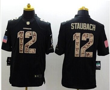 New Dallas Cowboys #12 Roger Staubach Black NFL Limited Salute to Service Jersey