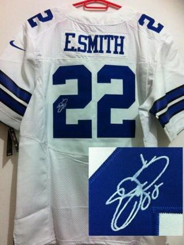 NEW NFL Dallas Cowboys 22 Emmitt Smith White Jerseys(Signed Elite)