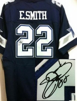 NEW NFL Dallas Cowboys 22 Emmitt Smith Blue Jerseys(Signed Elite)