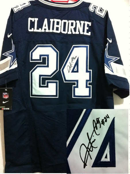 NEW Dallas Cowboys #24 Morris Claiborne dk.blue jerseys(Elite signature)