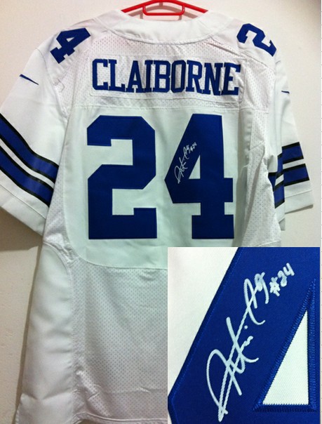 NEW Dallas Cowboys #24 Morris Claiborne white jerseys(Elite signature)